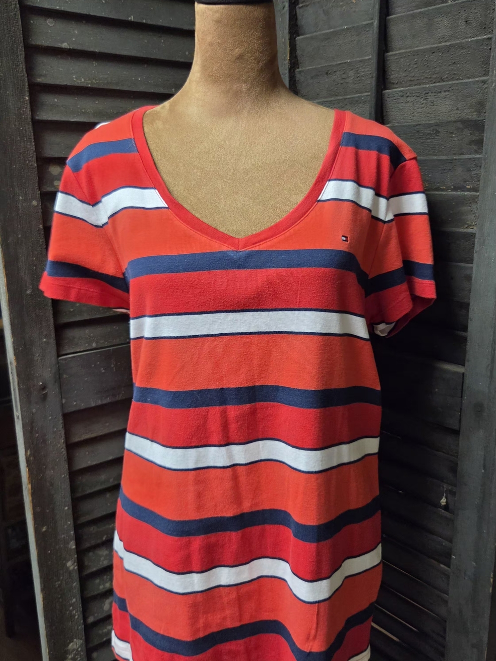 Tommy Hilfiger Red Striped V-Neck Tee